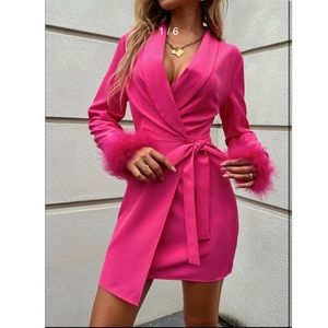 SHEIN Belle Shawl Collar Wrap Side-Knot Dress in Hot Pink